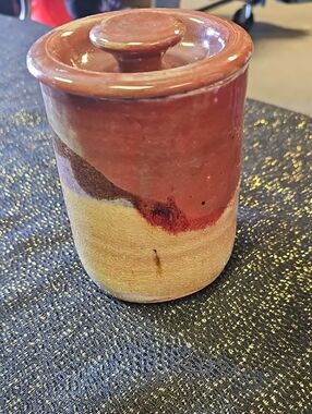 Handcrafted Ceramic Lidded Jar - Rust Red and Cream